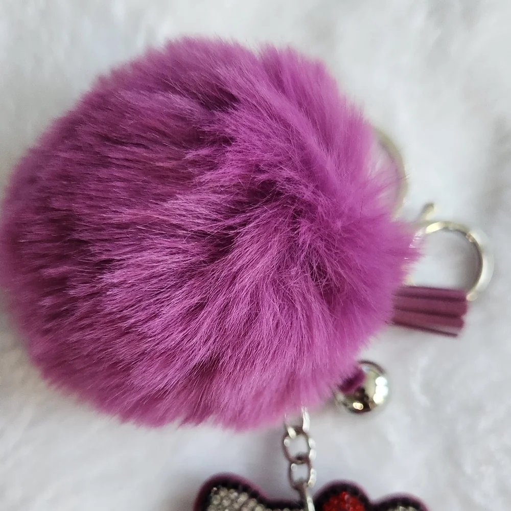Hello Kitty Purple Pom Pom Keychain with Sparkling Rhinestones Bag Charm